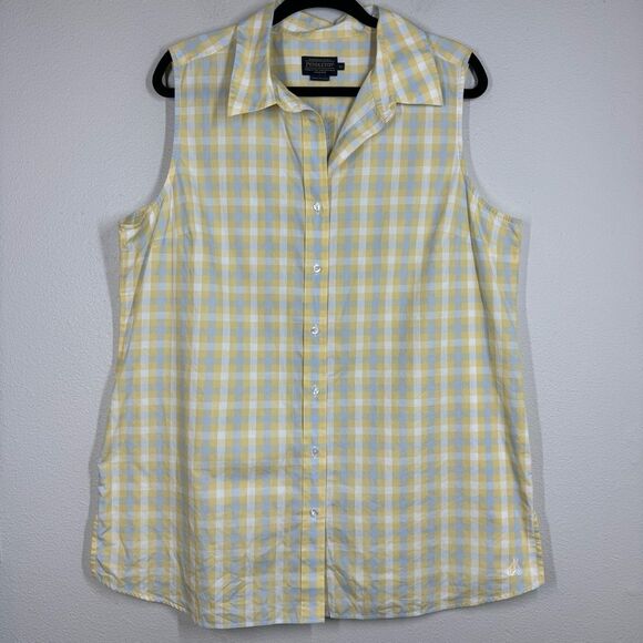 Pendleton Women’s Plaid Sleeveless Button Front Shirt Blue Yellow Size XL - Picture 1 of 8